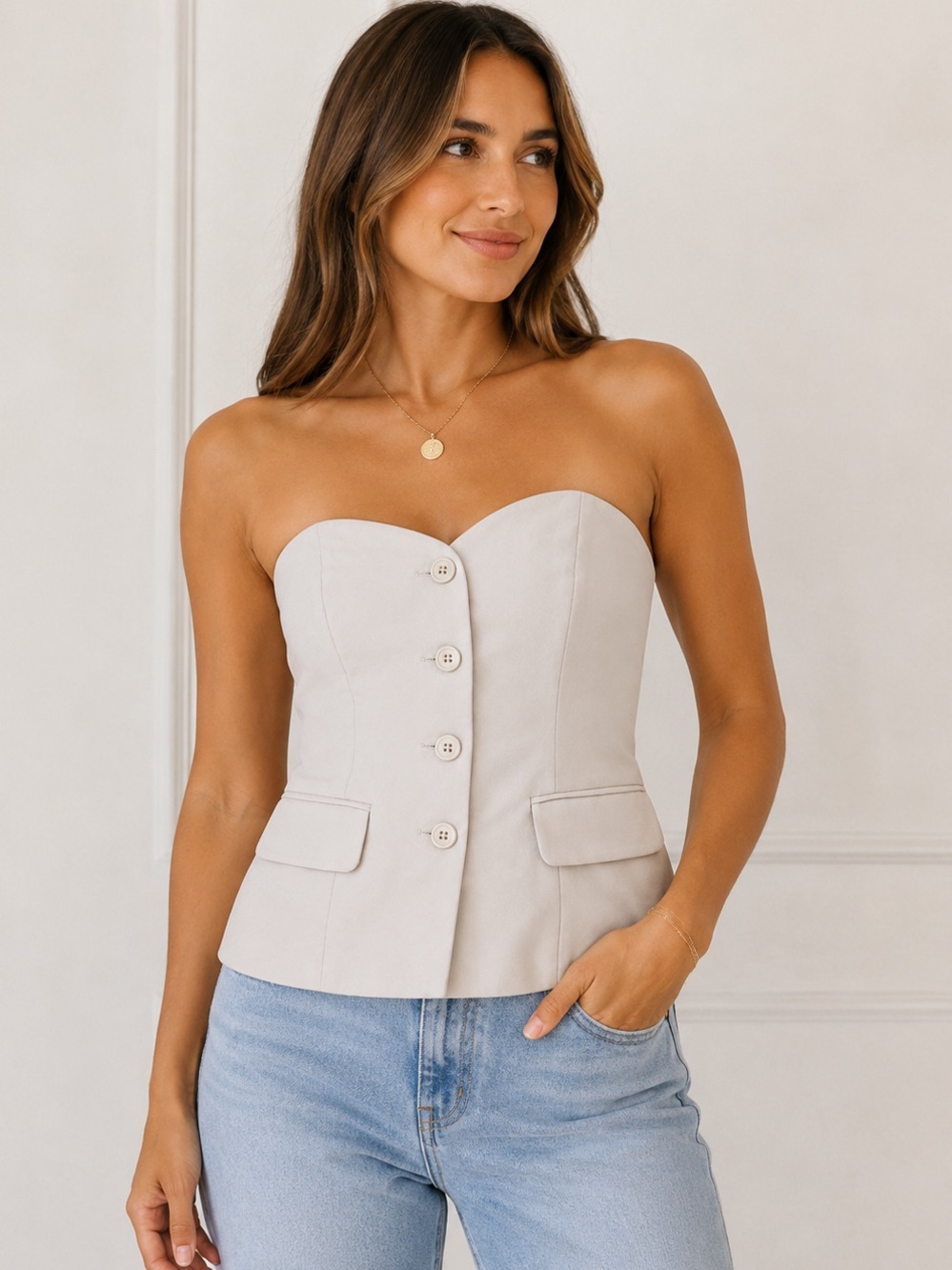 Sincerely Jules Strapless Bustier Corset Top Small Beige
